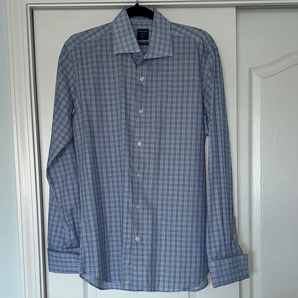Modena Classic Blue Checkered Dress Shirt